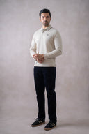 Textured Full-Sleeve Polo with Tipping Collar