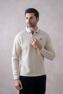 Textured Full-Sleeve Polo with Tipping Collar
