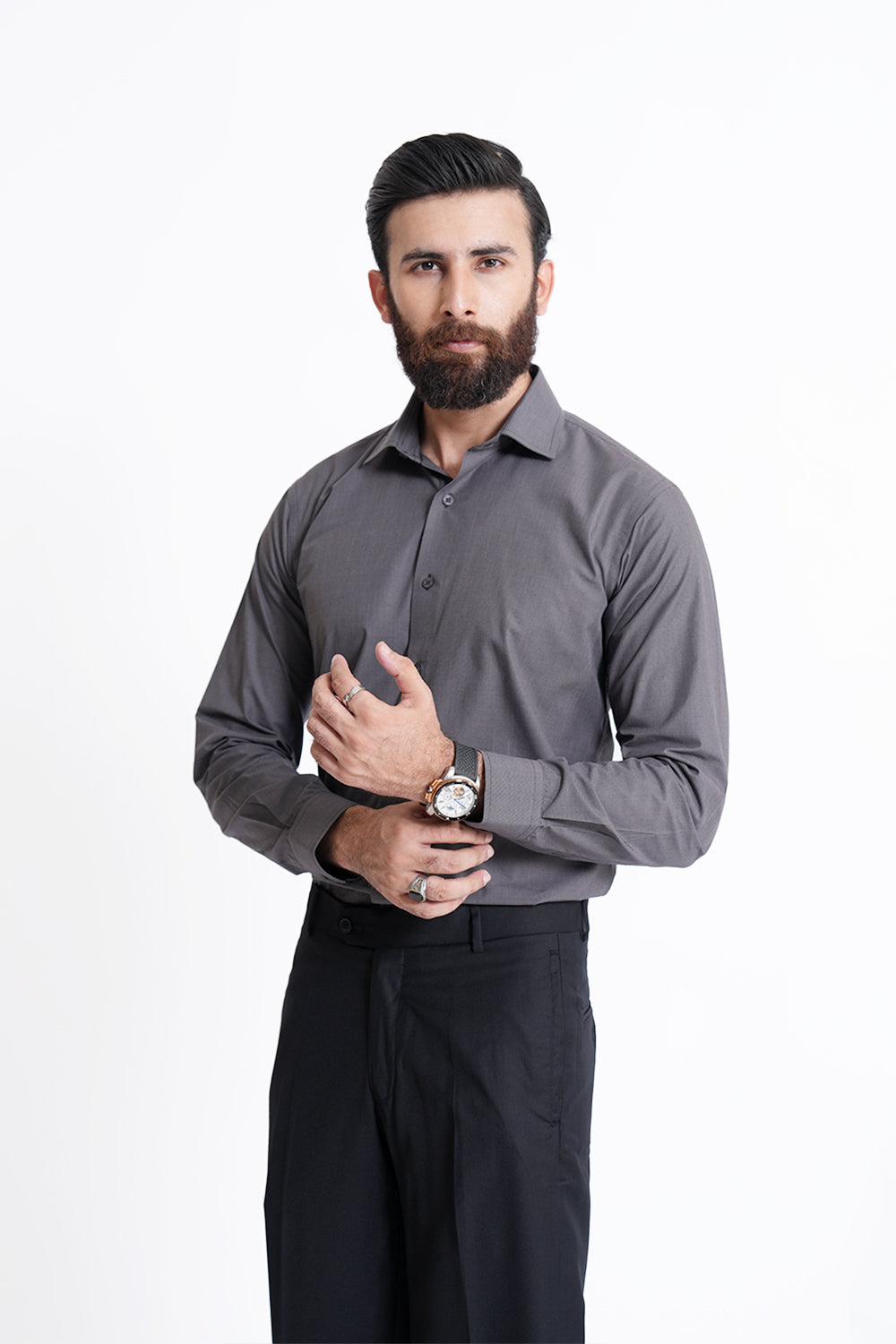 Classic Fit Charcoal Grey Plain Dress Shirt CFP240138-CG