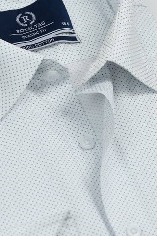 Classic Fit White Printed Dress Shirt CFPR240745-WT