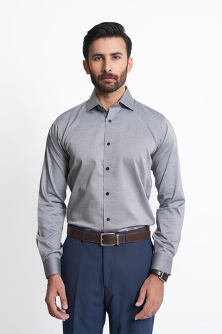 Classic Fit Grey Textured Dress Shirt CFT240129-GR