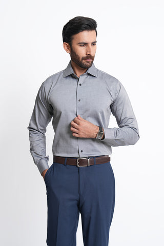 Classic Fit Grey Textured Dress Shirt CFT240129-GR