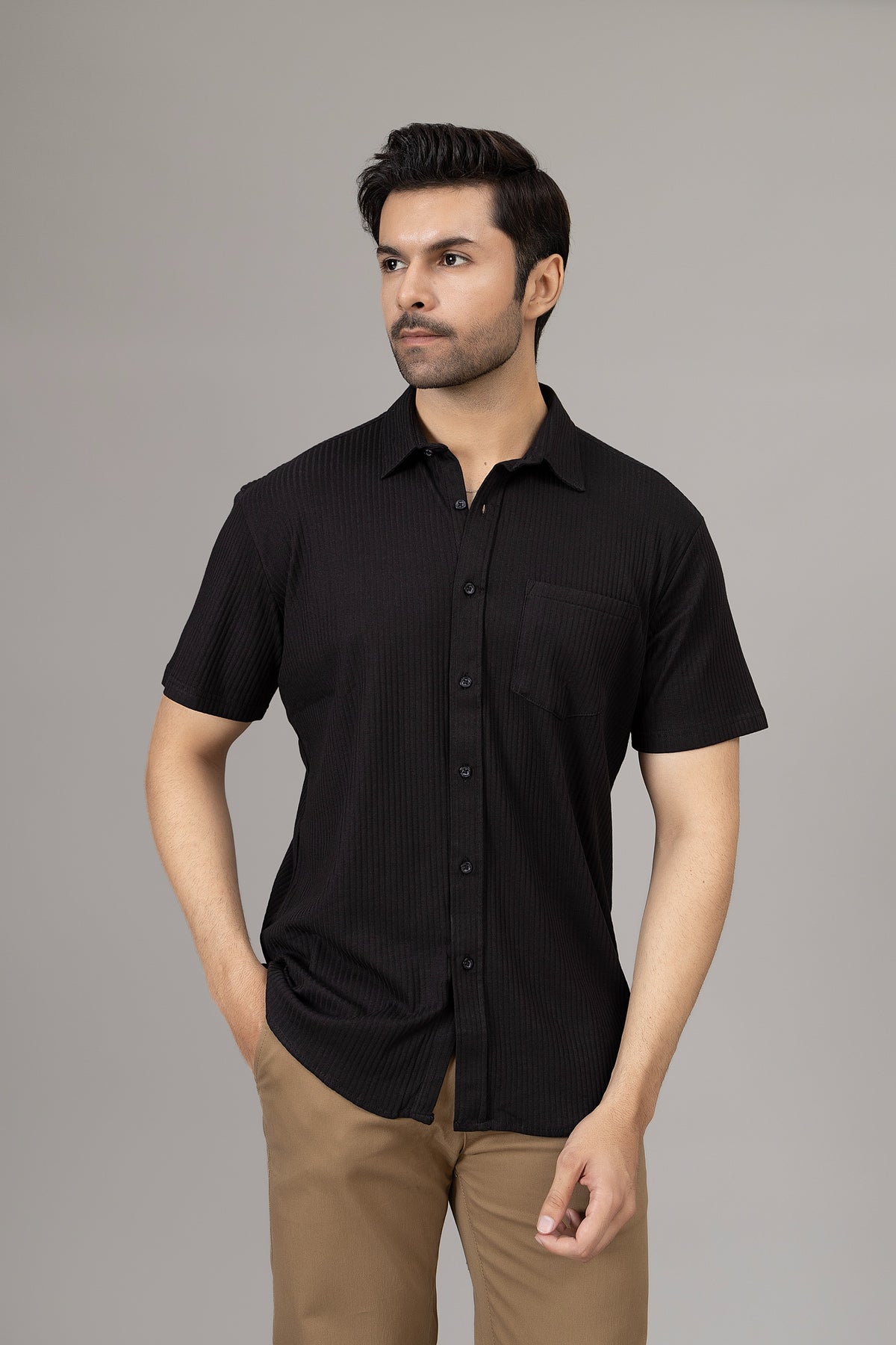 Knitted Black Casual Shirt