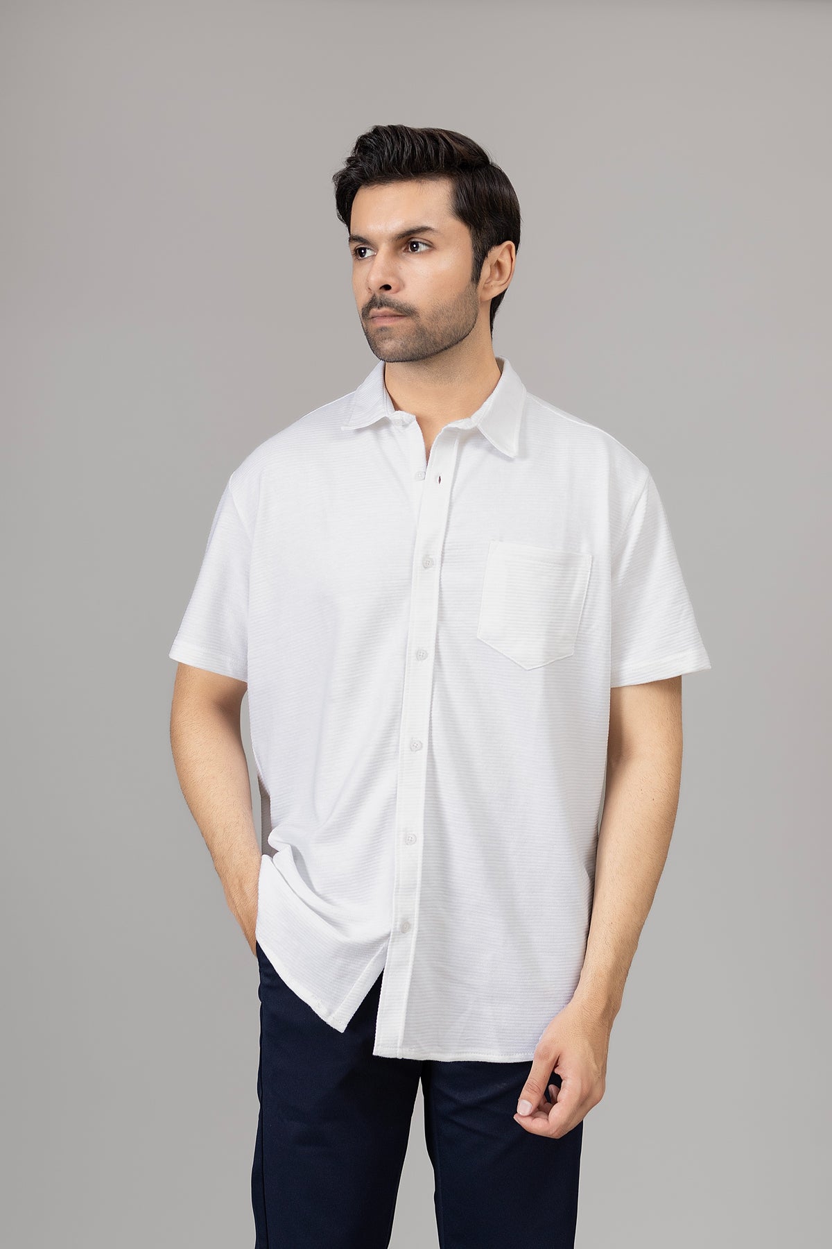 White Knitted Casual Shirt