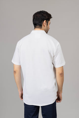 White Knitted Casual Shirt