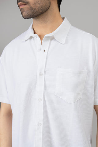 White Knitted Casual Shirt