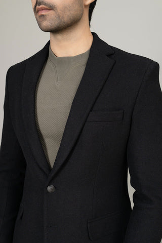 Black Plain Casual Coat