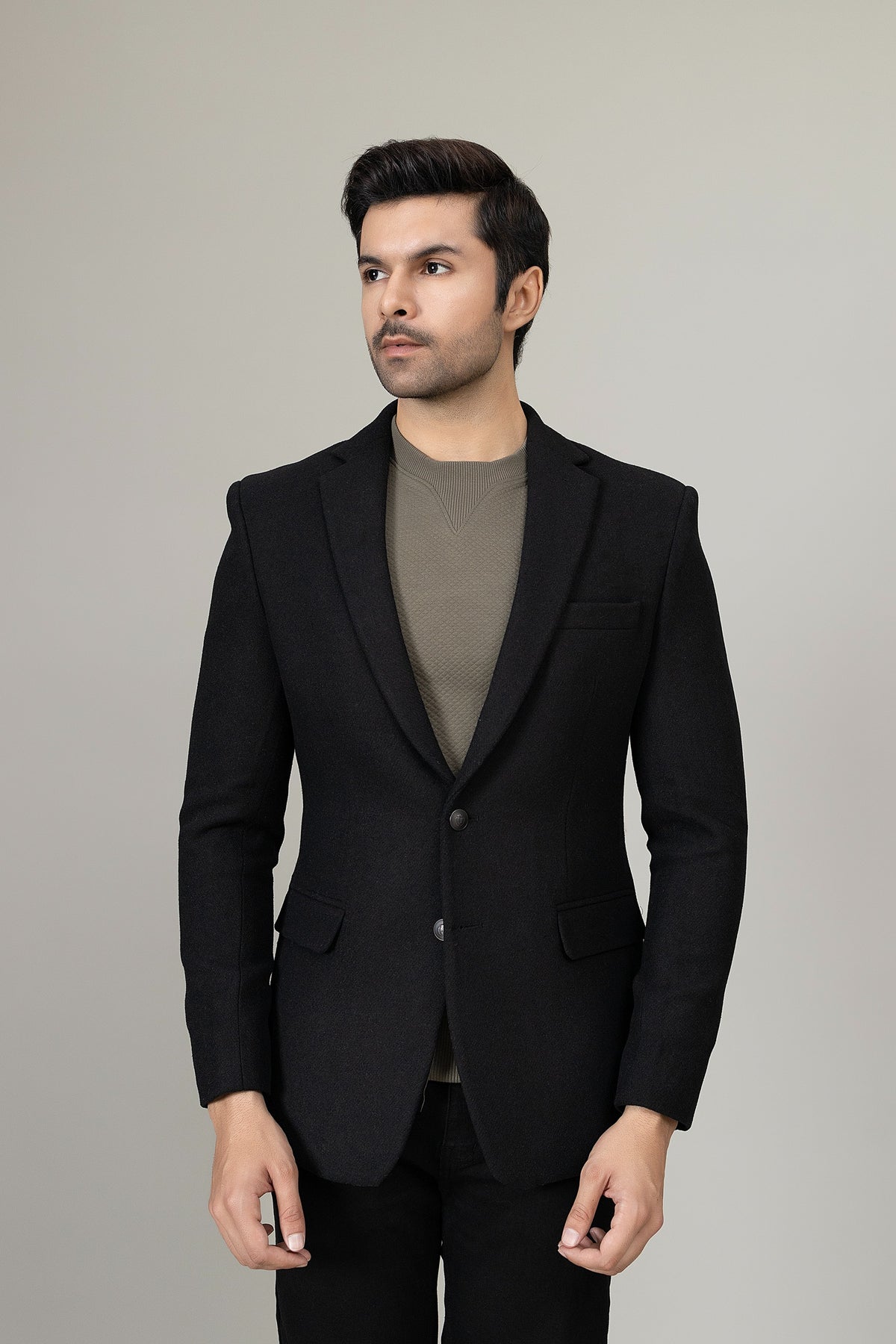 Black Plain Casual Coat