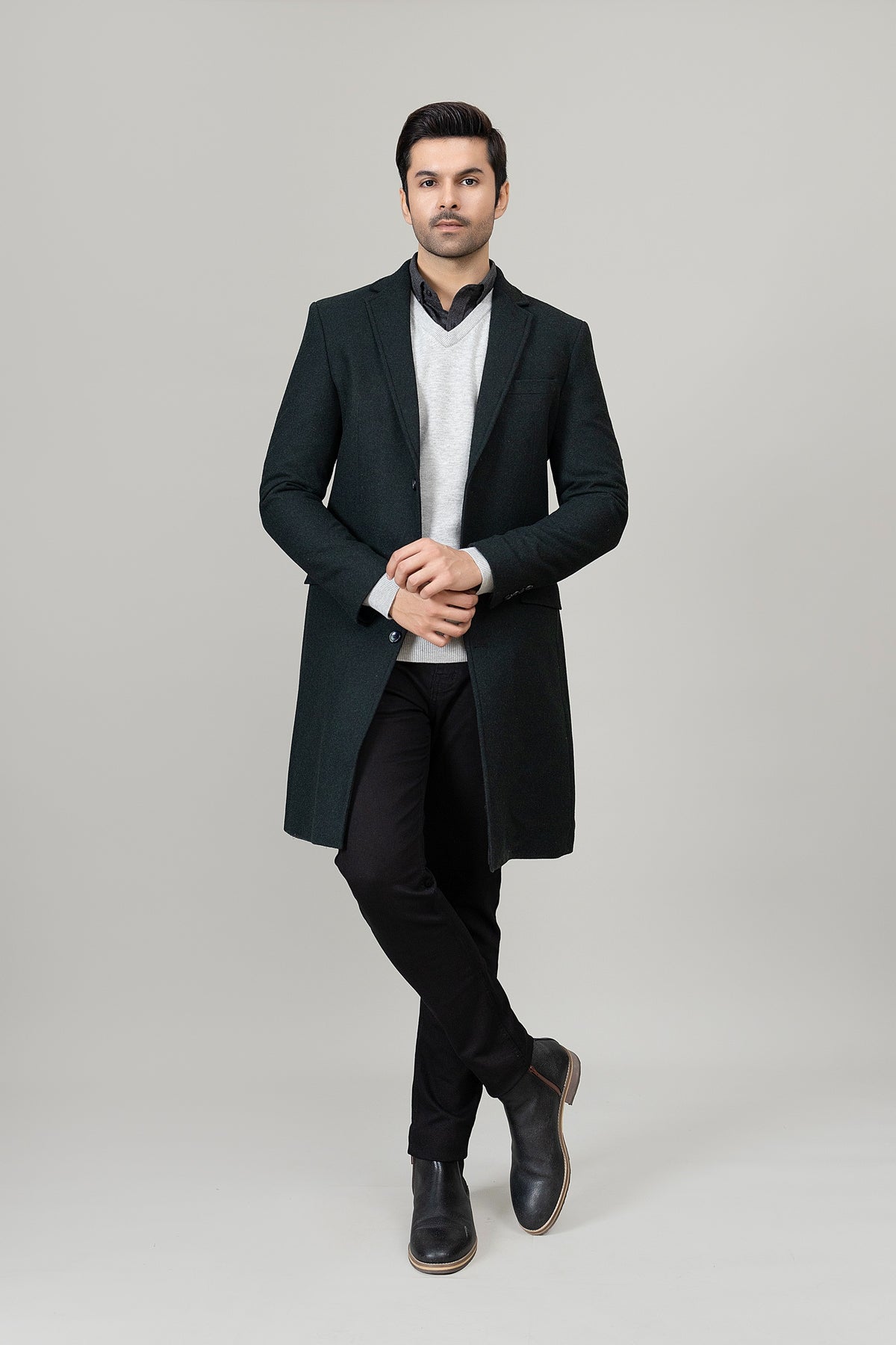 Olive Long Plain Casual Coat