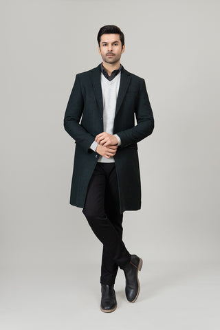 Olive Long Plain Casual Coat