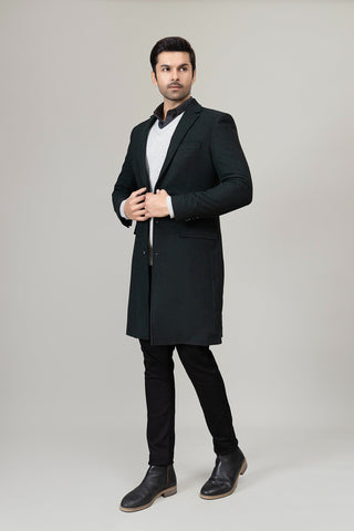 Olive Long Plain Casual Coat