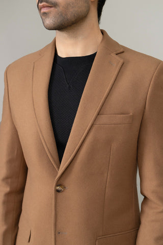 Khaki Long Plain Casual Coat