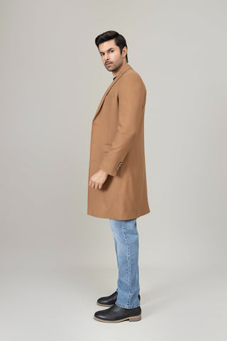 Khaki Long Plain Casual Coat