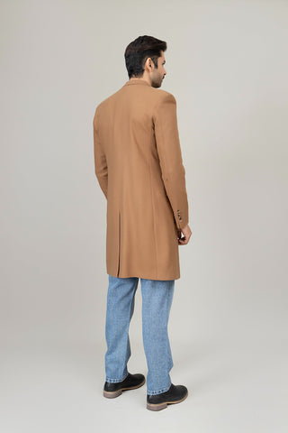 Khaki Long Plain Casual Coat