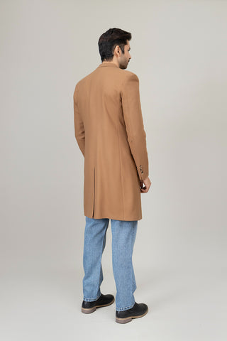 Khaki Long Plain Casual Coat