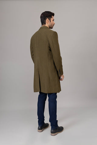 Long Plain Olive Casual Coat