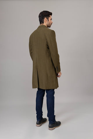 Long Plain Olive Casual Coat