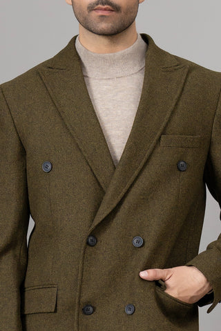 Long Plain Olive Casual Coat