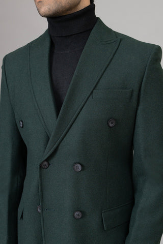 Long Plain Green Casual Coat