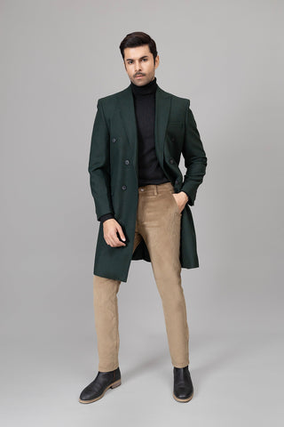 Long Plain Green Casual Coat