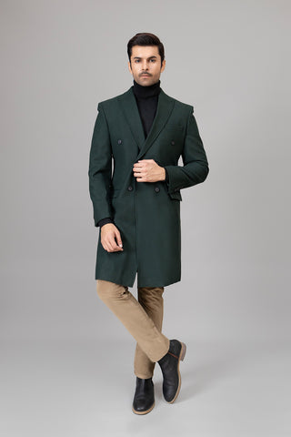 Long Plain Green Casual Coat