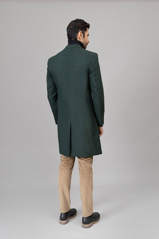 Long Plain Green Casual Coat