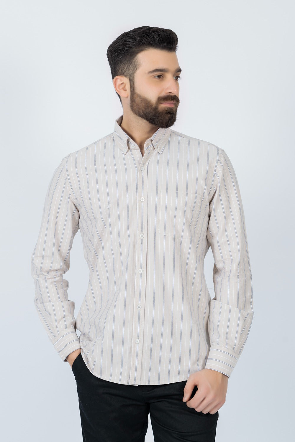 BEIGE LINING CASUAL SHIRT