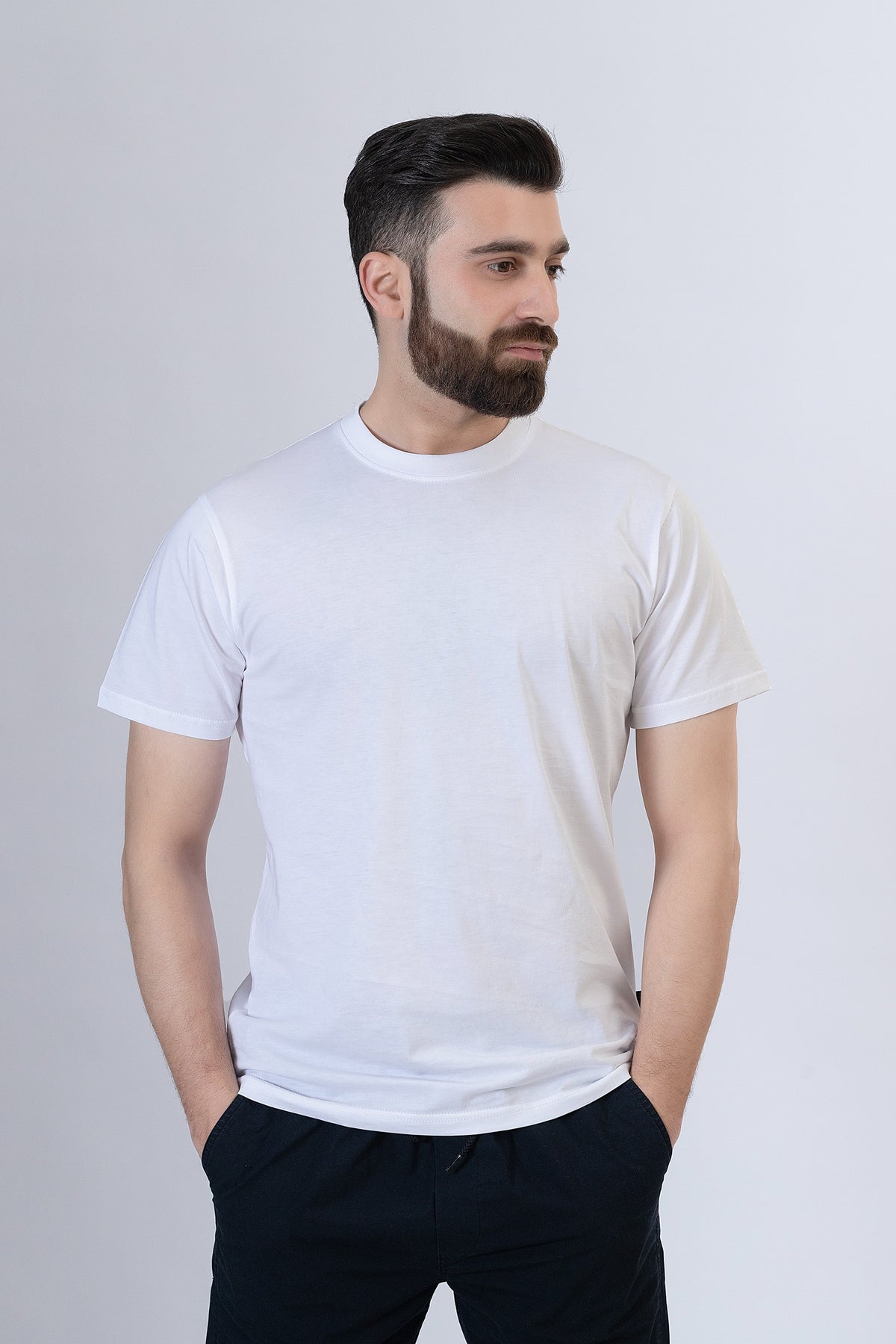 White Round Neck Shirt- RTNC241153-WT