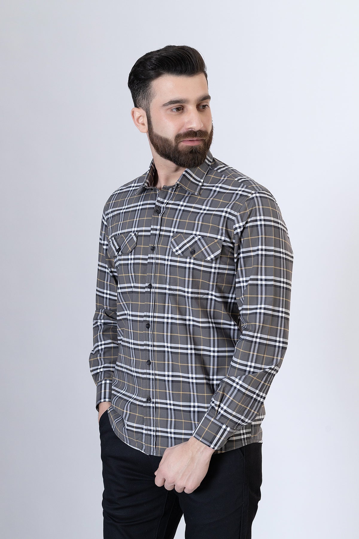 Grey Check Casual Shirt