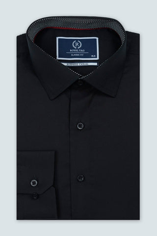 Classic Fit Black Plain Dress Shirt CFP240741-BK