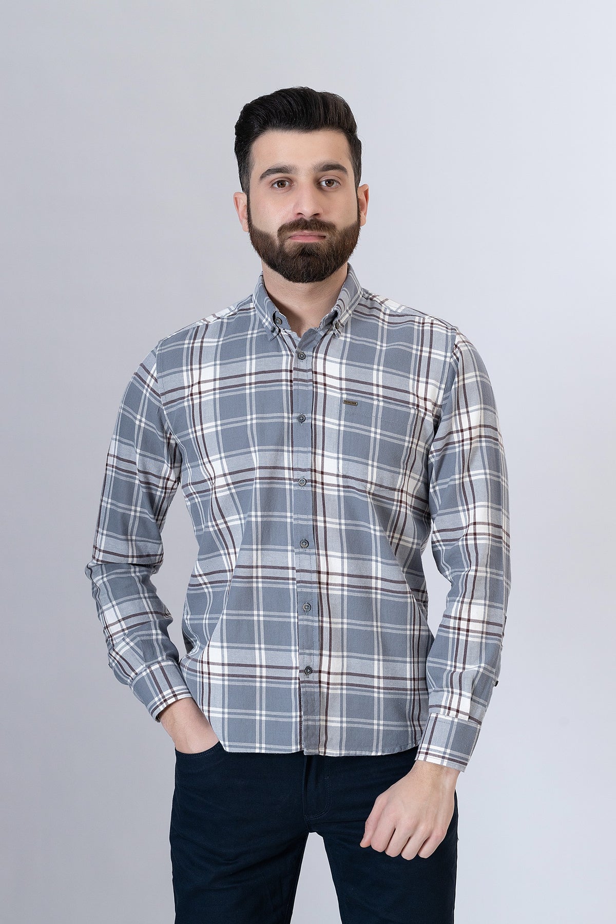 Grey Check Casual Shirt