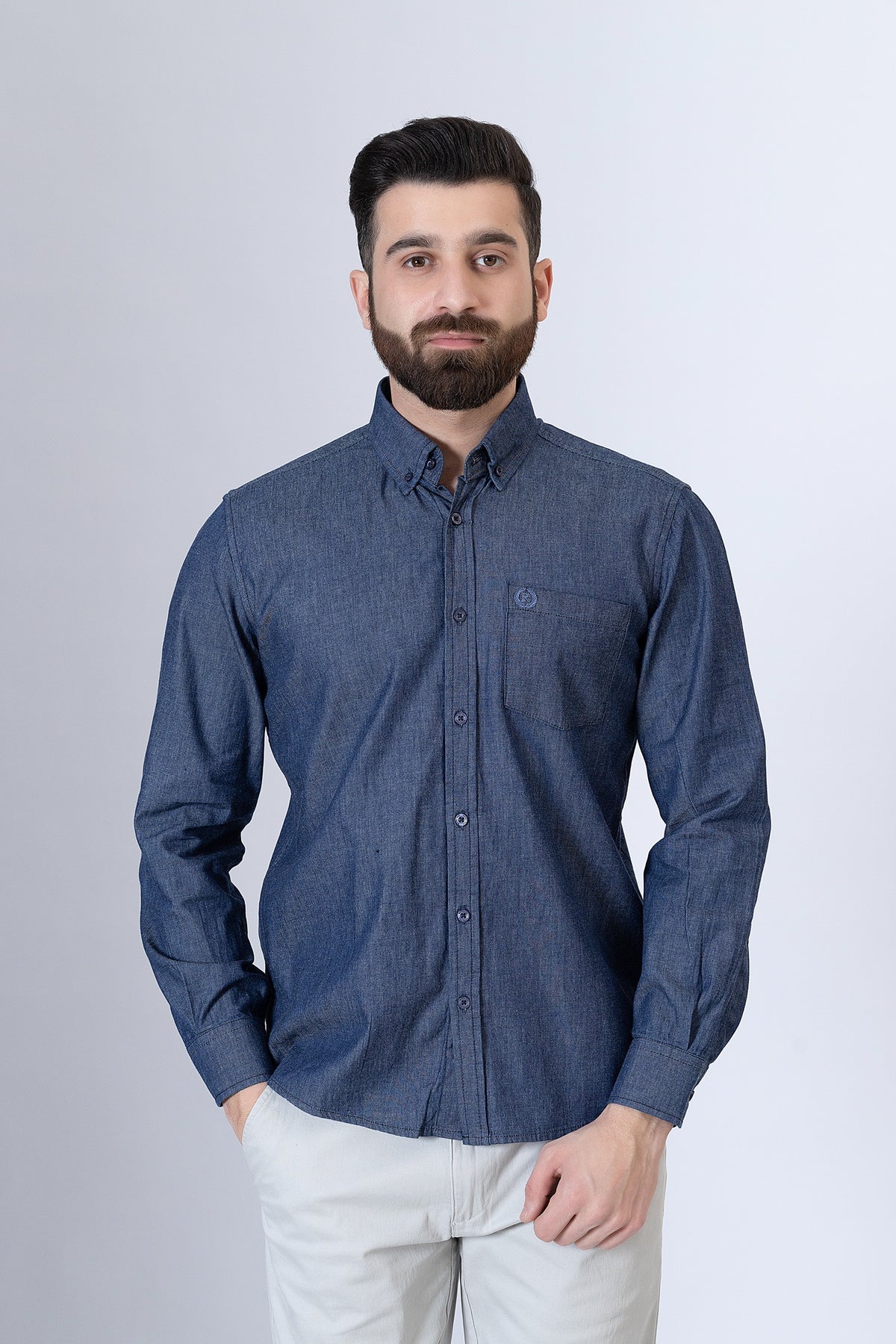 Blue Plain Casual Shirt