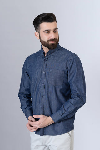 Blue Plain Casual Shirt