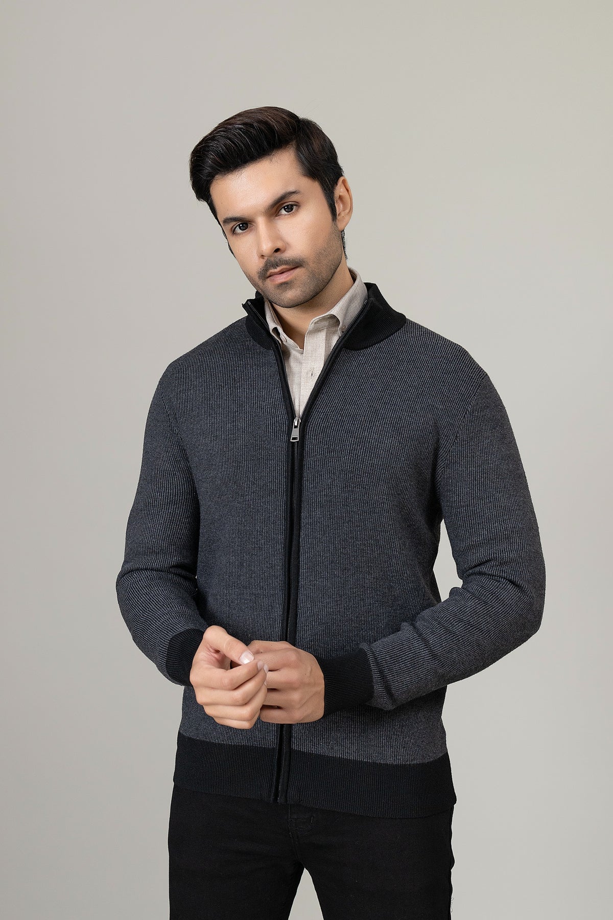 Charcoal Grey Full Zip Sweater