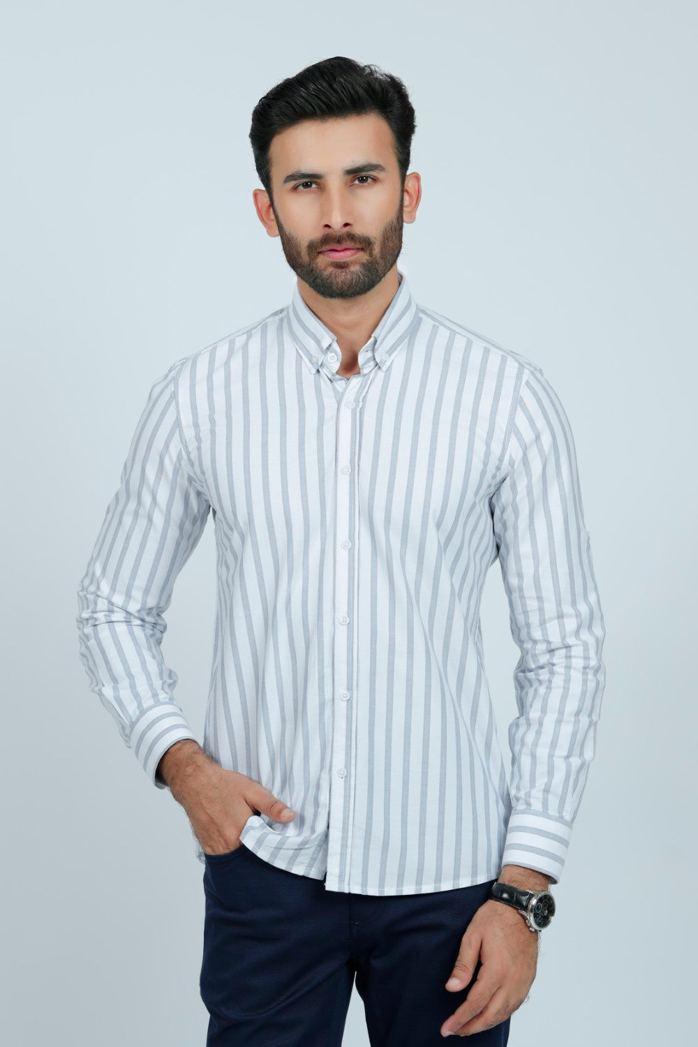 Smart Fit White Lining Casual Shirt LS240682-WT