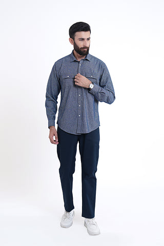 Classic Fit Blue Plain Casual Shirt PS231170-BL