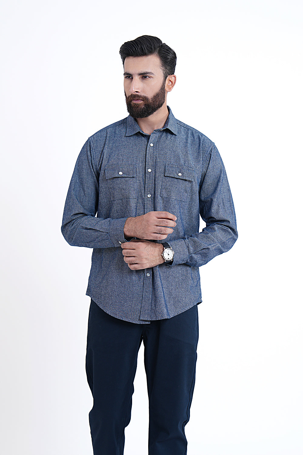 Classic Fit Blue Plain Casual Shirt PS231170-BL