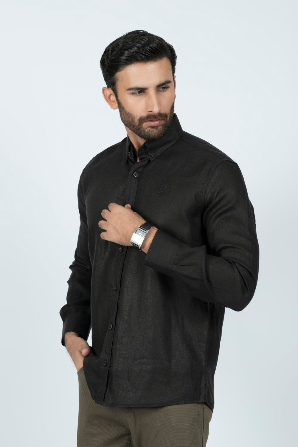 Smart Fit Black Plain Casual Shirt PS240557-BK