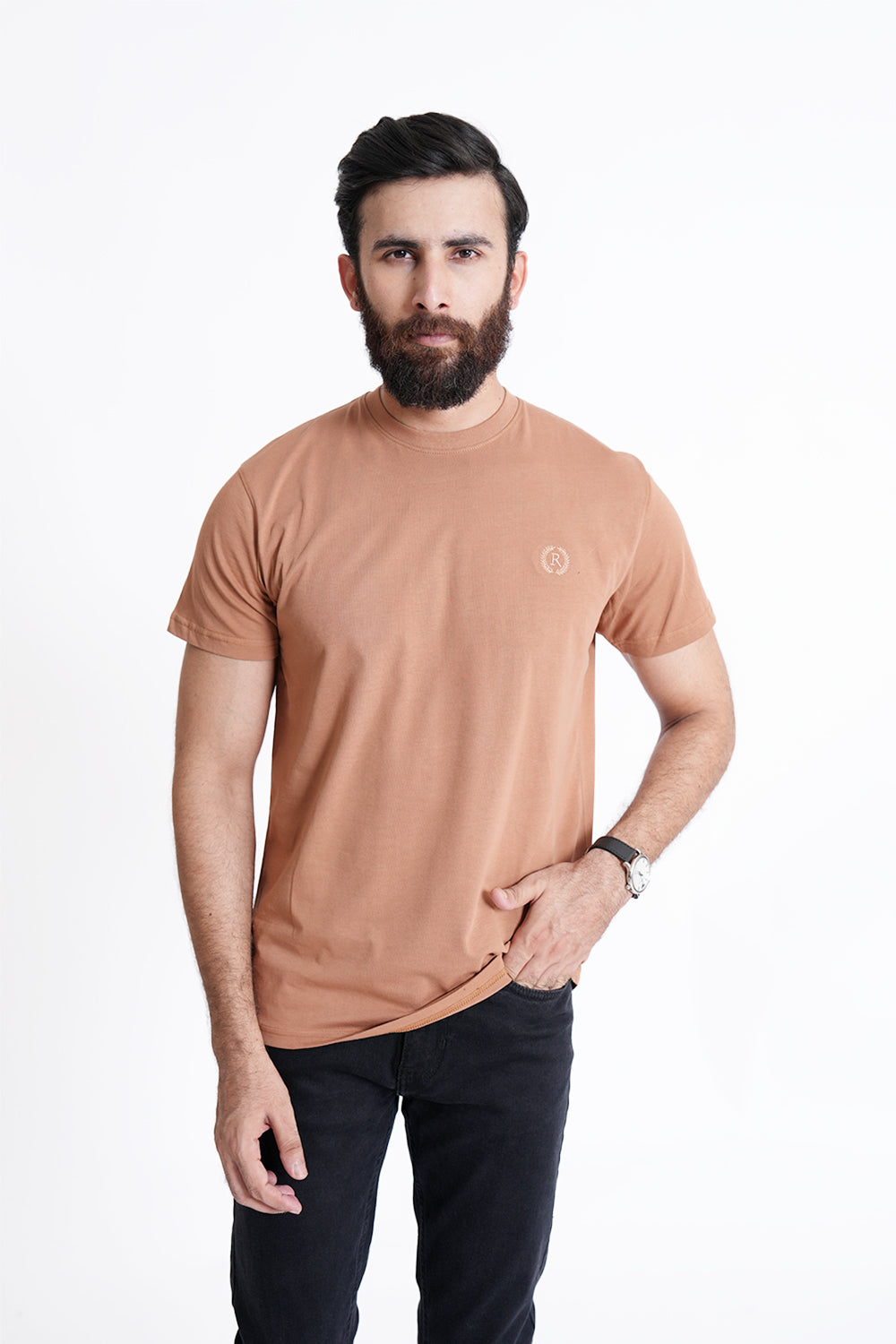 Light Brown Round Neck Shirt RTNC240388-LBR RTNS240387-LBR