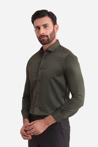 Olive Plain Dress Shirt