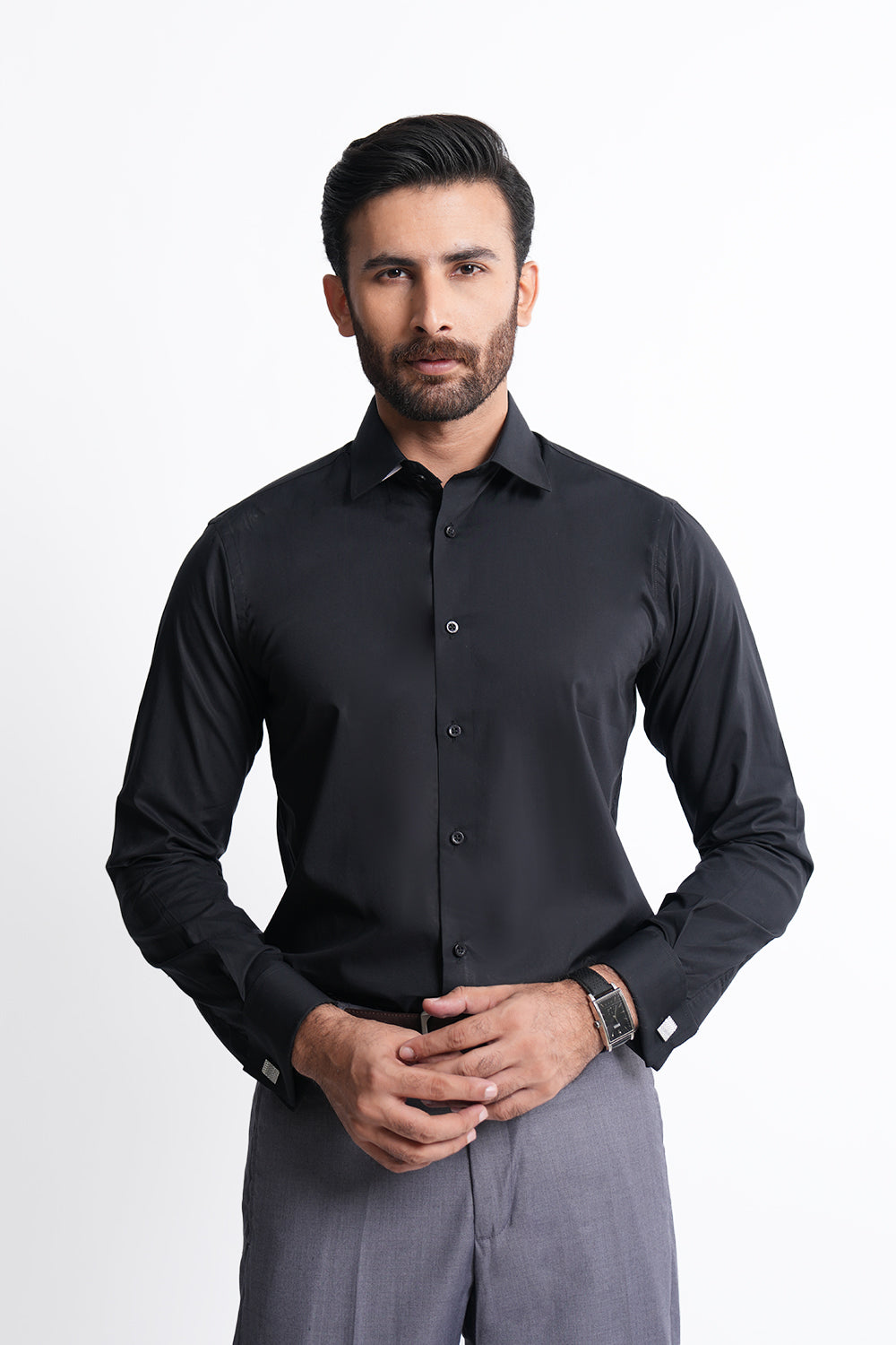 Smart Fit Black Plain Dress Shirt SFP240615-BK