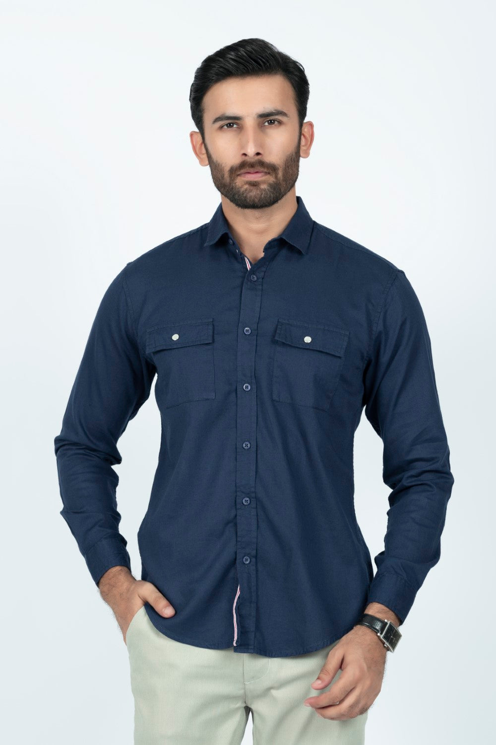 Classic Fit Navy Textured Casual Shirt TC240201-NY