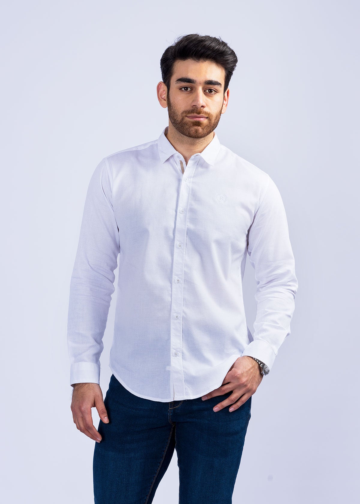 White Textured Casual Shirt WHITE-TEXTURED-CASUAL-SHIRT-CS22048-WT