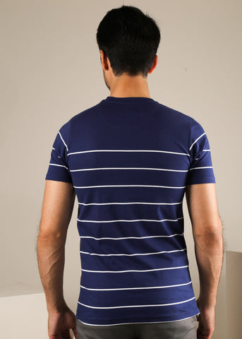 Blue Striped Jersey Cotton Crewneck T-Shirt